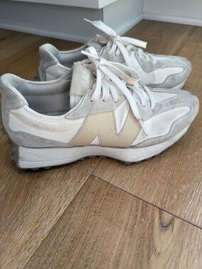 New Balance 327 Cream and Light Gray Suede Leather Sneakers